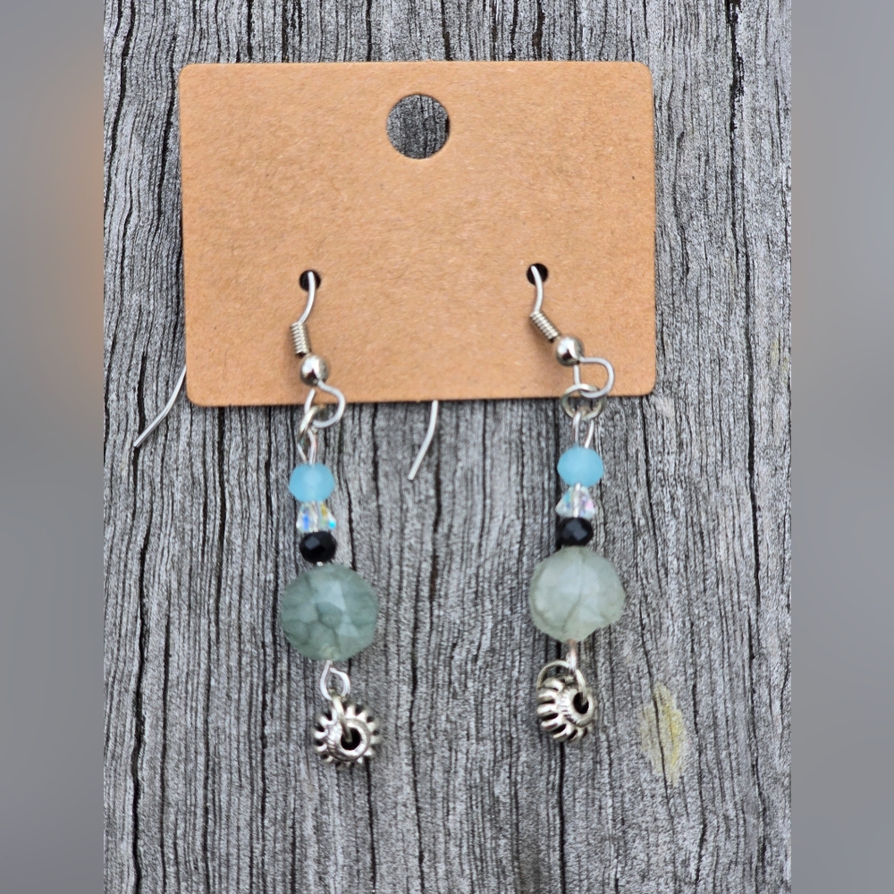 Glass Faceted Beads And Silver Toned Accent Earrings